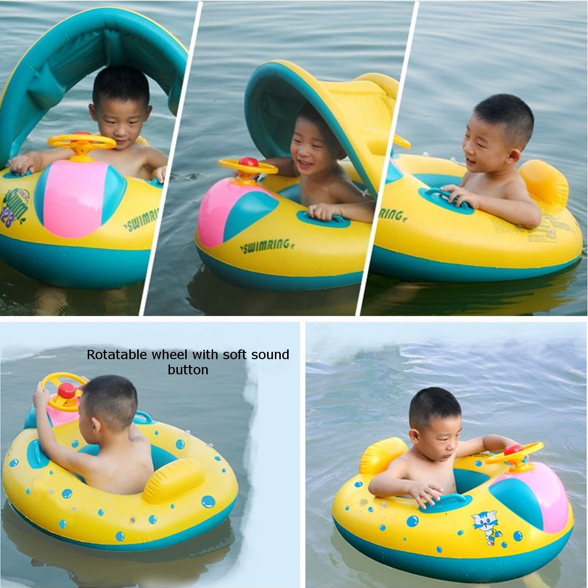 Baby-Inflatable-Swimming-Float-Ring-PVC-Lying-Water-Seat-Boat-Sunshade-Pool-Mattress-with-Canopy-Kid-1869041-8