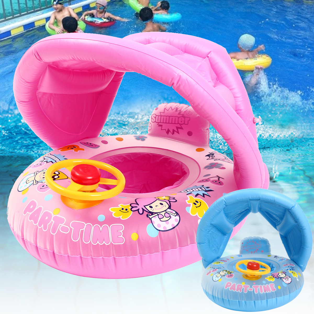 Inflatable-Sunshade-Baby-Kids-Water-Float-Seat-Boat-Swimming-Ring-Pool-Fun-1302996-1