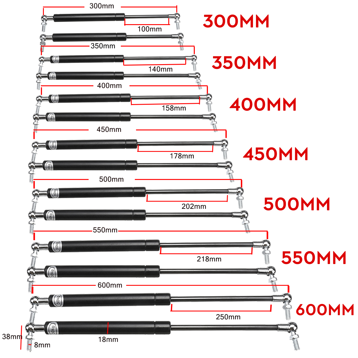 300350400450500550600mm-300N-Gas-Struts-Spring-For-Car-Caravans-Boat-1776381-2