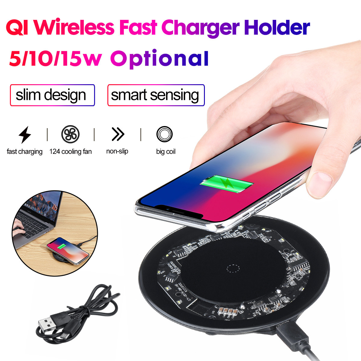 15W-Qi-Fast-Wireless-Charger-Mounts-Holder-Charging-Dock-Visible-Pad-360deg-Auto-1646693-1