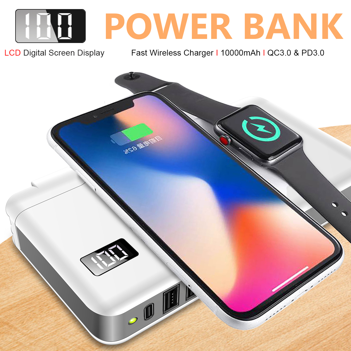 Bakeey-3-in-1-Qi-10000mAh-PD30-QC30-Power-Bank-2-USB-Wireless-Charger-Portable-Battery-Charger-1529330-1