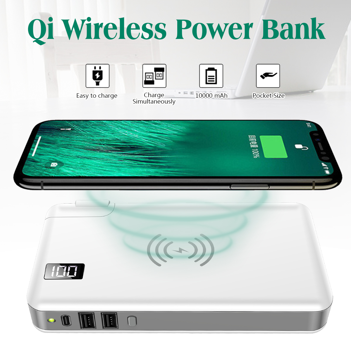 Bakeey-3-in-1-Qi-10000mAh-PD30-QC30-Power-Bank-2-USB-Wireless-Charger-Portable-Battery-Charger-1529330-4