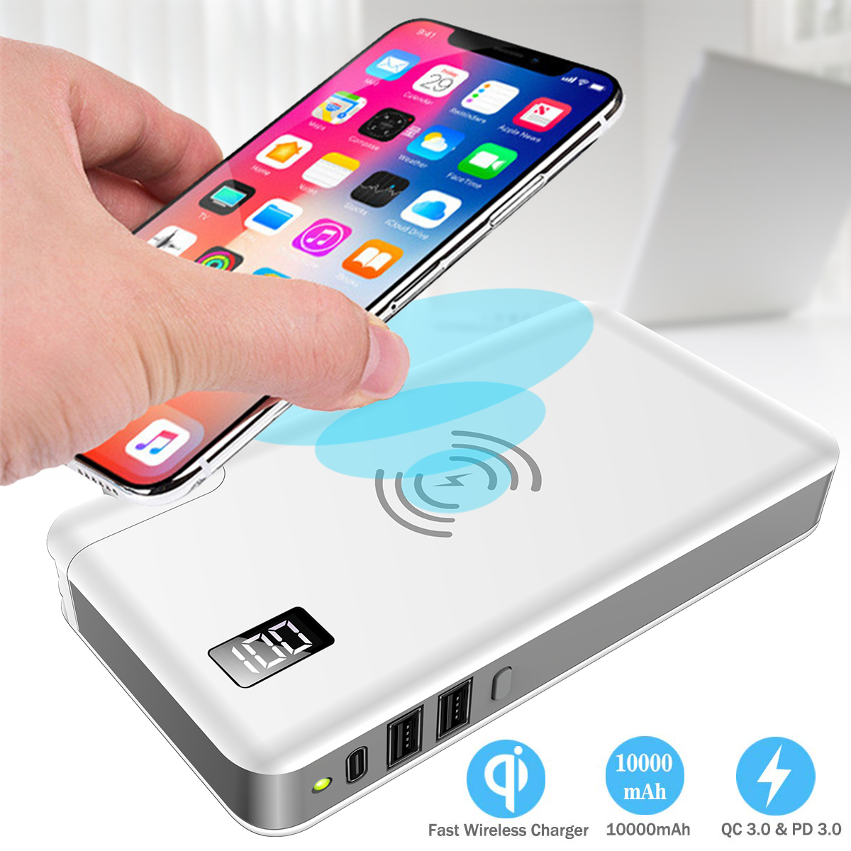 Bakeey-3-in-1-Qi-10000mAh-PD30-QC30-Power-Bank-2-USB-Wireless-Charger-Portable-Battery-Charger-1529330-5