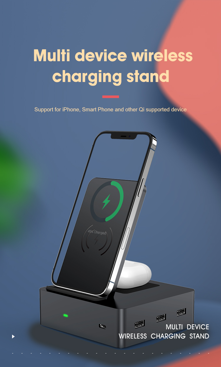 Bakeey-6-in-1-15W-Wireless-Charger--Earbuds-Wireless-Charger--3--USB-A--1--Type-C-Ports-Stand-Dockin-1815280-1