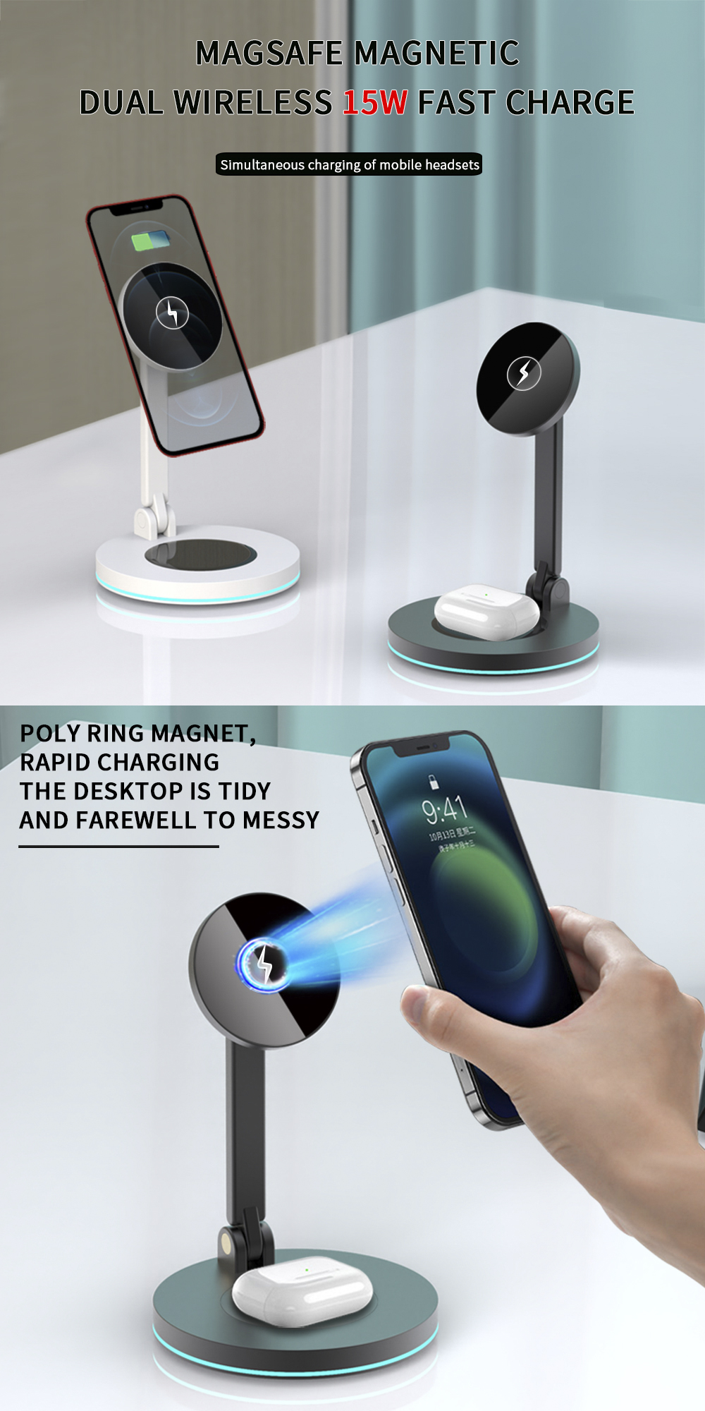 Bakeey-Y21-2-in-1-15W-Foldable-Magnetic-Wireless-Charger-Fast-Charging-Stand-Holder-for-iPhone-12-Se-1874903-1