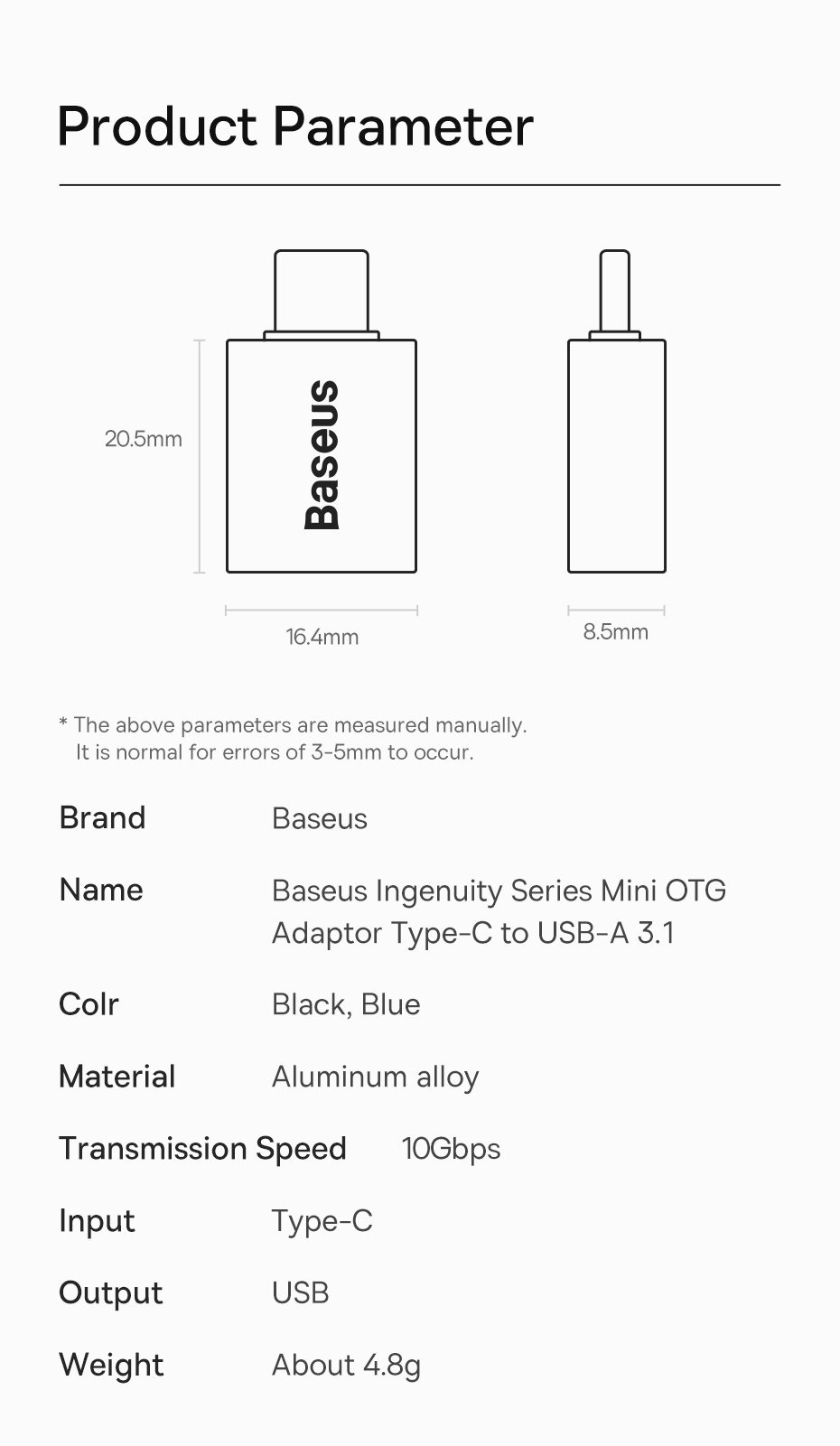 Baseus-USB-C-Male-to-USB31-Female-Adapter-10Gbps-Speed-Transfer-Connector-For-XIAOMI-Mi12-For-Samsun-1930180-12