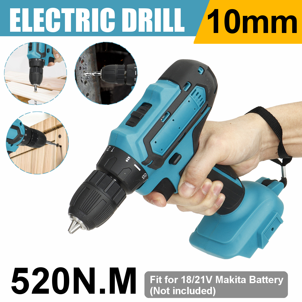 10mm-Chuck-520Nm-Cordless-Electric-Drill-Driver-Replacement-for-Makita-18V21V-Battery-1789711-1