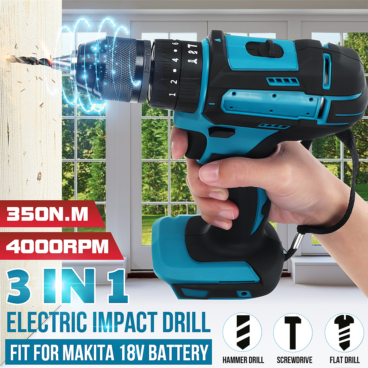 10mm-Chuck-Impact-Drill-350Nm-Cordless-Electric-Drill-For-Makita-18V-Battery-4000RPM-LED-Light-Power-1642853-1