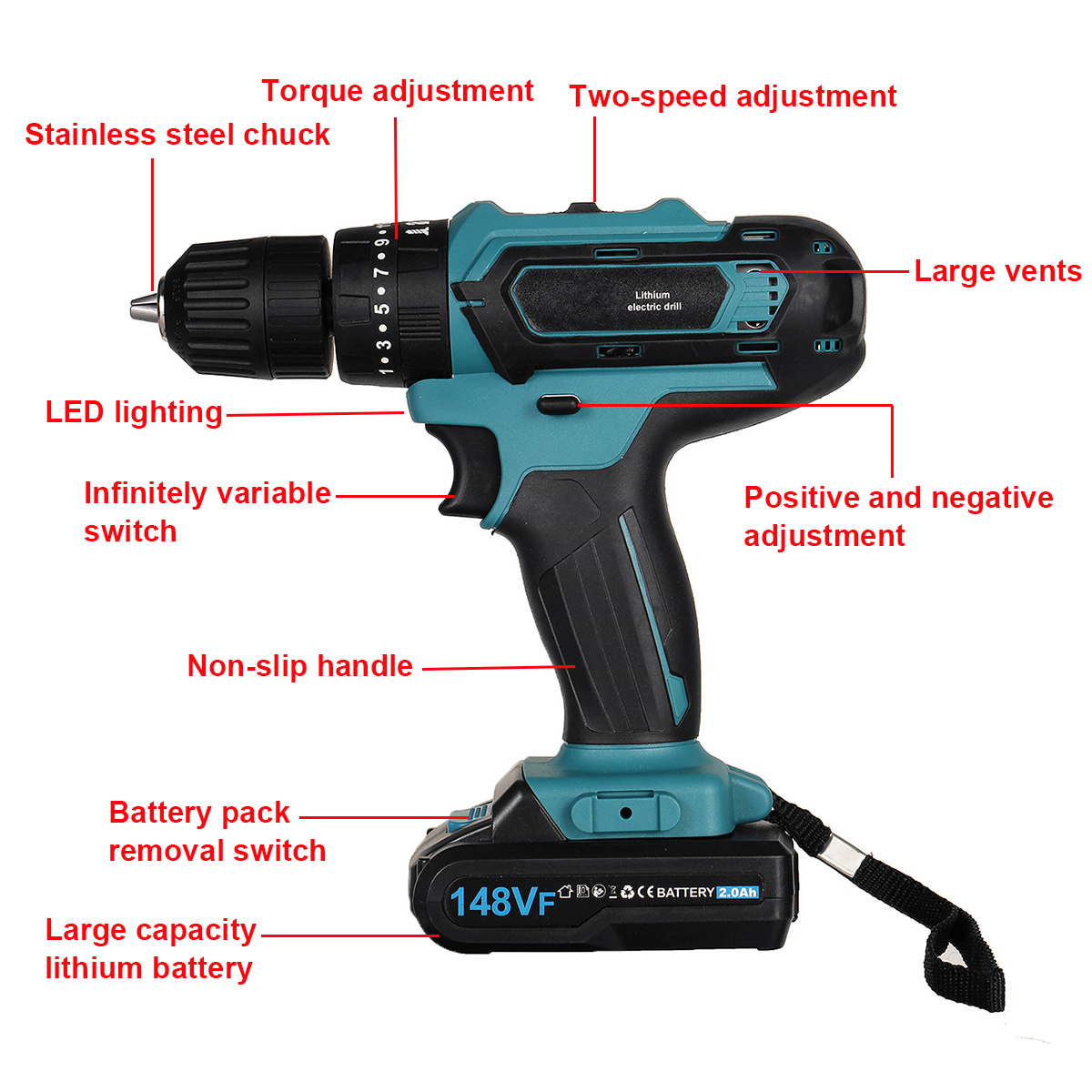 148VF-20Ah-Cordless-Electric-Impact-Drill-Rechargeable-Drill-Screwdriver-W-1-or-2-Li-ion-Battery-1888042-12
