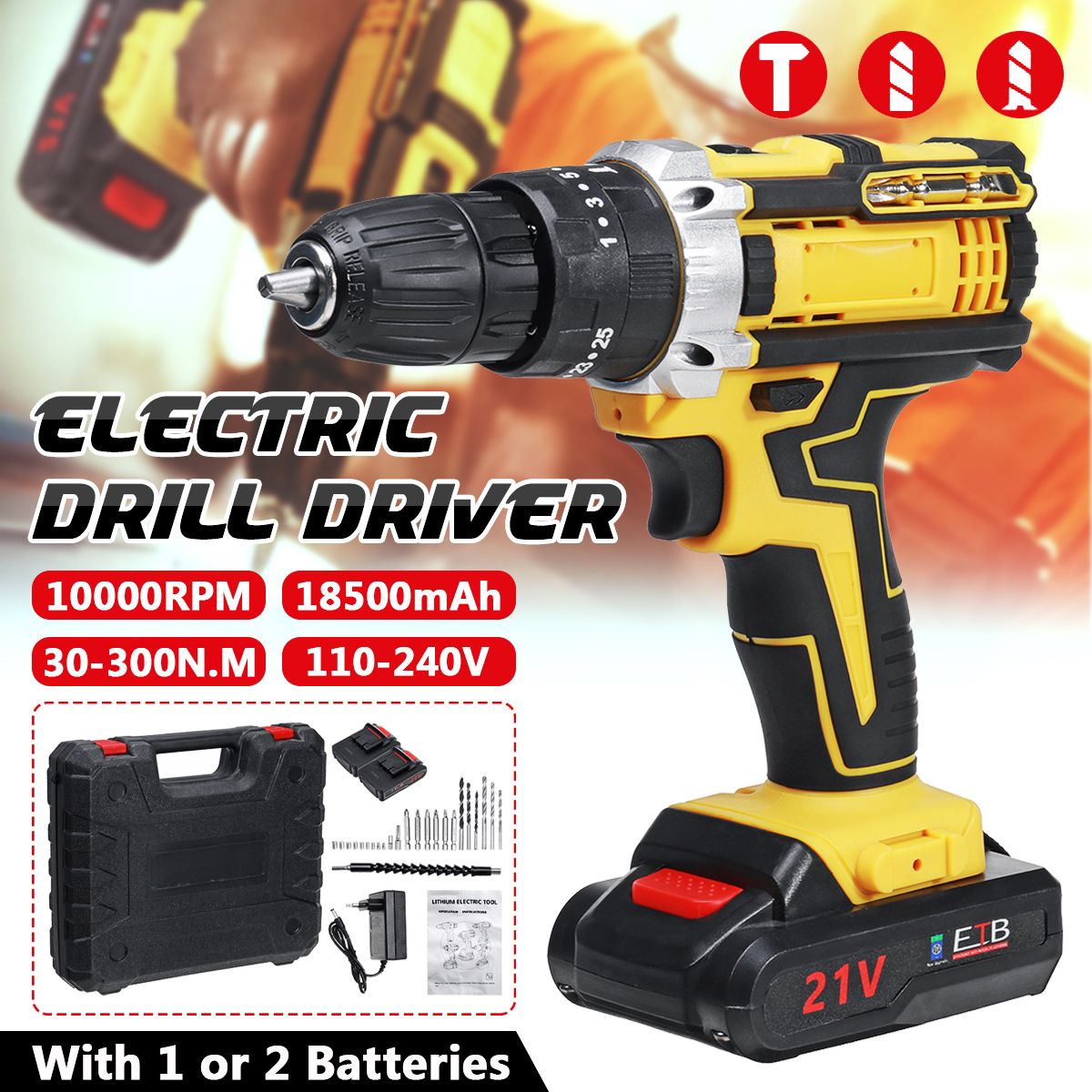 18500mAh-10mm-Cordless-Impact-Drill-Rechargeable-2-Speeds-LED-Electric-Drill-W-12pcs-Battery-1910512-7