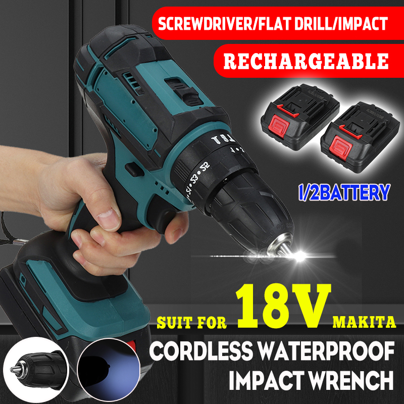 18V-Electric-Drill-Rechargeable-Screwdriver-Flat-Drill-Impact-Wrench-w-None-or-1pc-or-2pcs-Battery-1798111-1