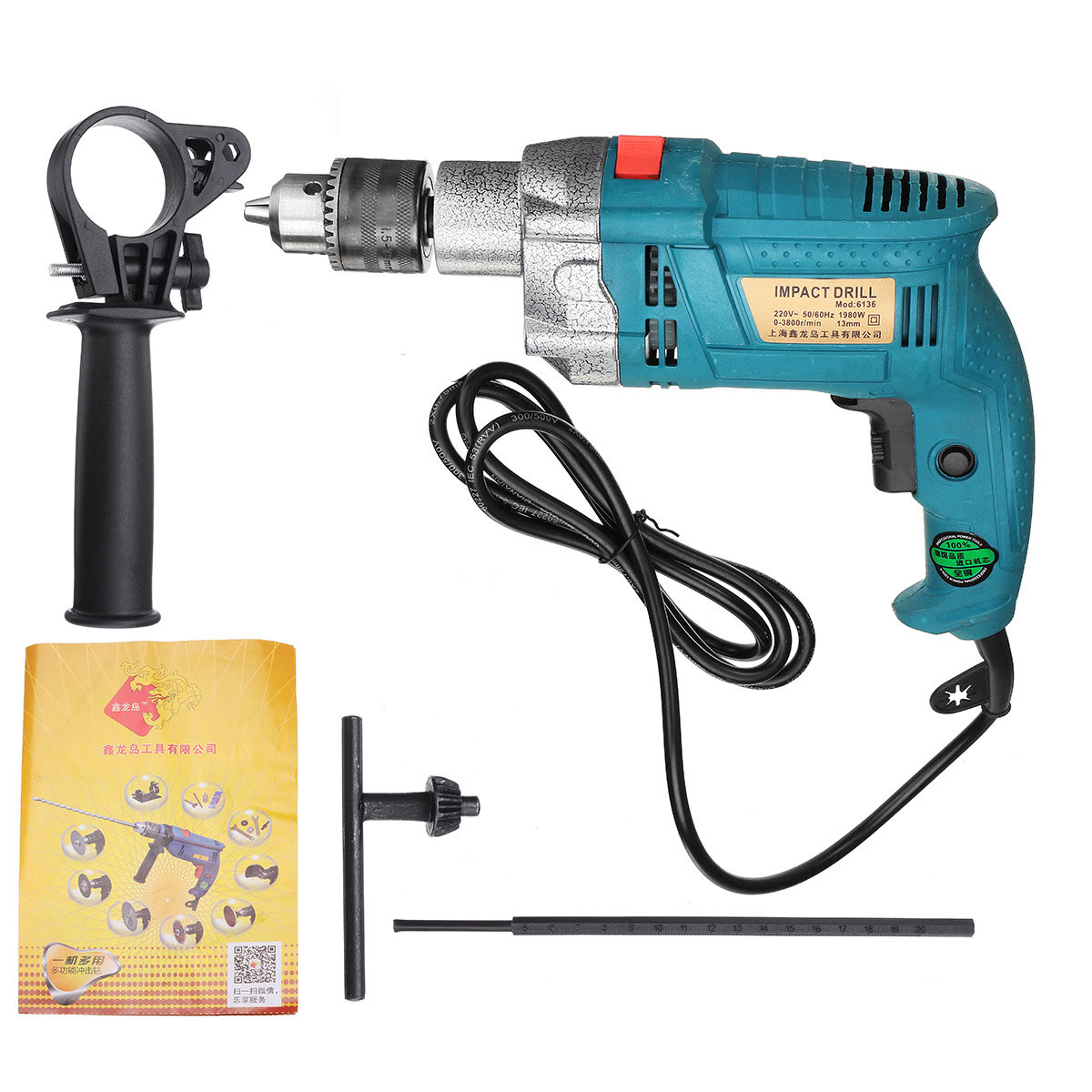 1980W-3800rpm-Electric-Impact-Drill-360deg-Rotary-Skid-Proof-Handle-With-Depth-Measuring-Scale-Spina-1715301-9