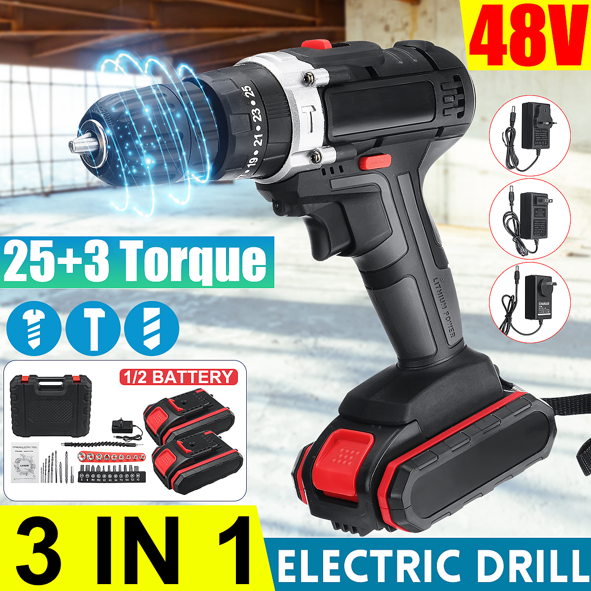 21V-22800mAh-Cordless-Rechargable-3-In-1-Power-Drills-Impact-Electric-Drill-Driver-With-1-Or2-Pcs-Ba-1877468-3