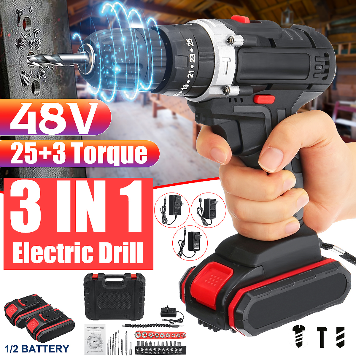 21V-22800mAh-Cordless-Rechargable-3-In-1-Power-Drills-Impact-Electric-Drill-Driver-With-1-Or2-Pcs-Ba-1877468-4