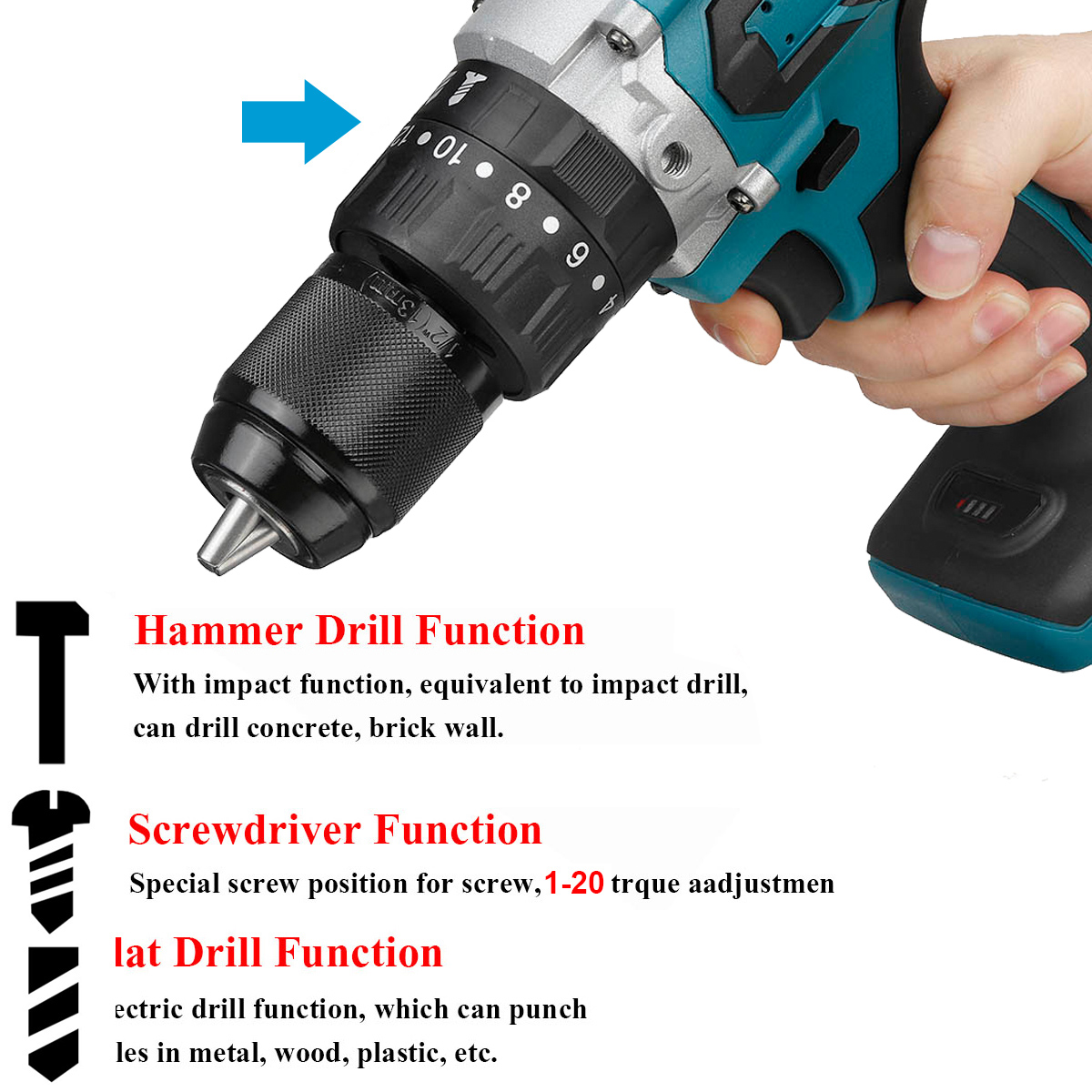 3-in-1-520Nm-Brushless-Cordless-Compact-Impact-Combi-Drill-Driver-For-Makita-18V-Battery-1784978-5
