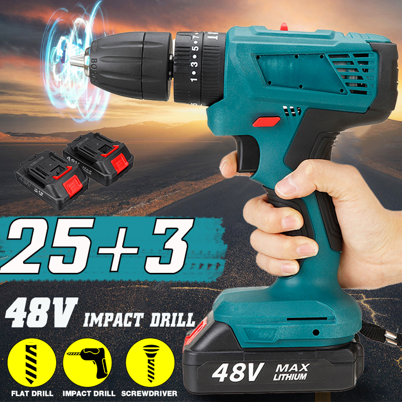 48V-Cordless-Electric-Drill-LED-Impact-Drill-253-Gears-w-1pc-or-2pcs-Battery-1797420-2