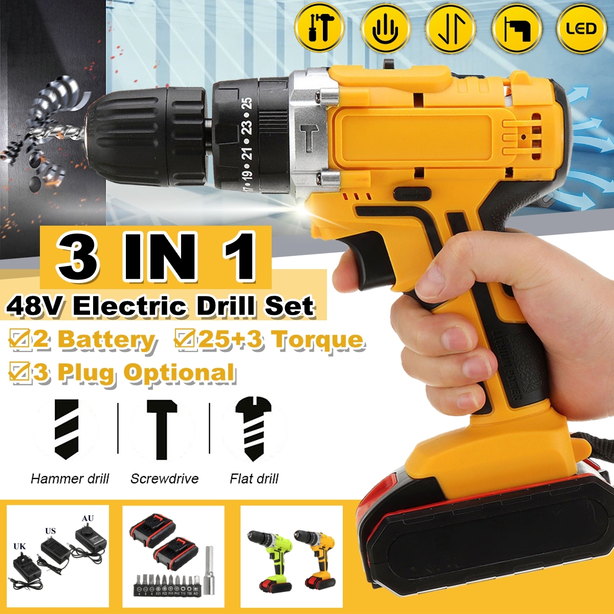 48VF-22800mAh-Cordless-Rechargable-3-In-1-Power-Drills-Impact-Electric-Drill-Driver-With-2Pcs-Batter-1877445-4