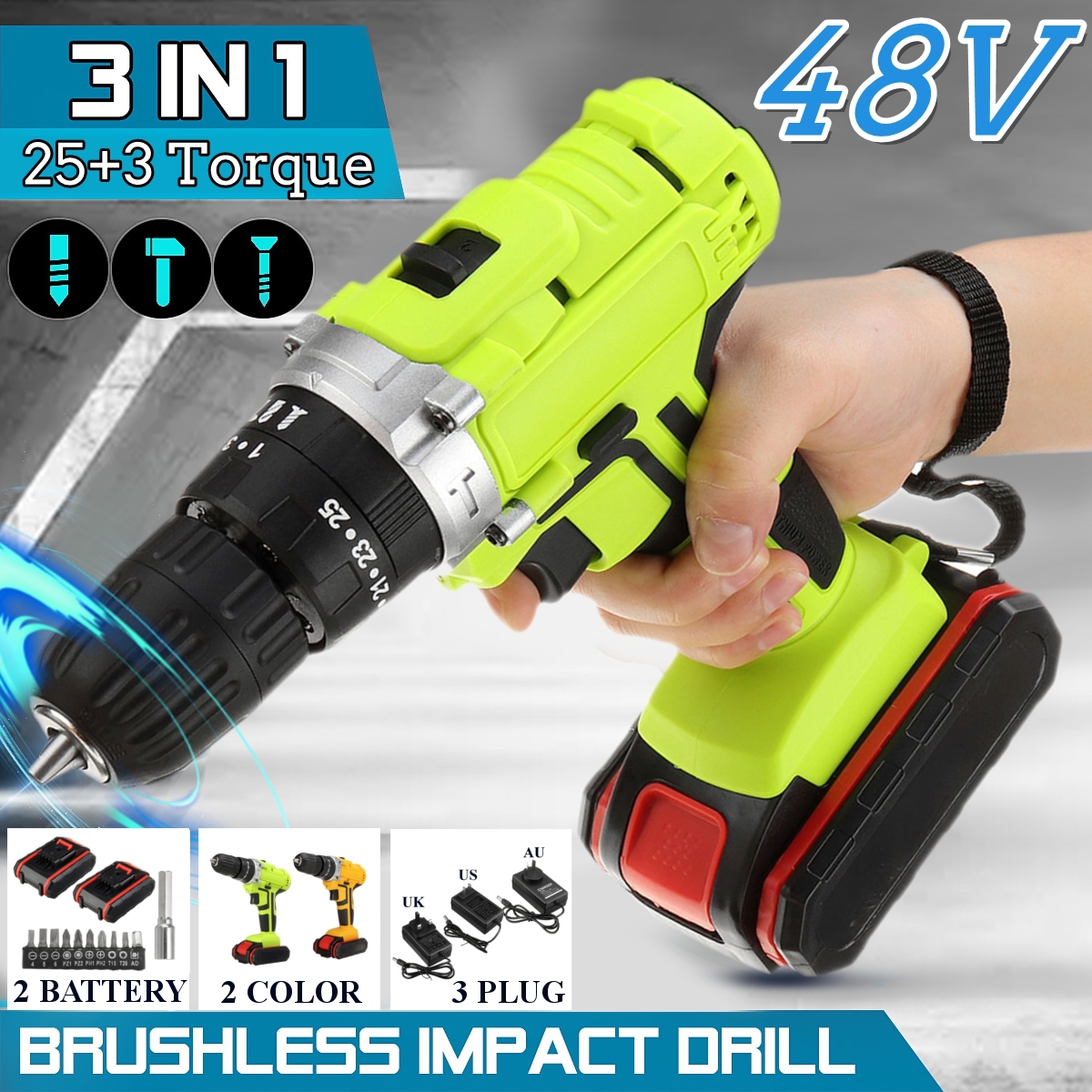 48VF-22800mAh-Cordless-Rechargable-3-In-1-Power-Drills-Impact-Electric-Drill-Driver-With-2Pcs-Batter-1877445-5