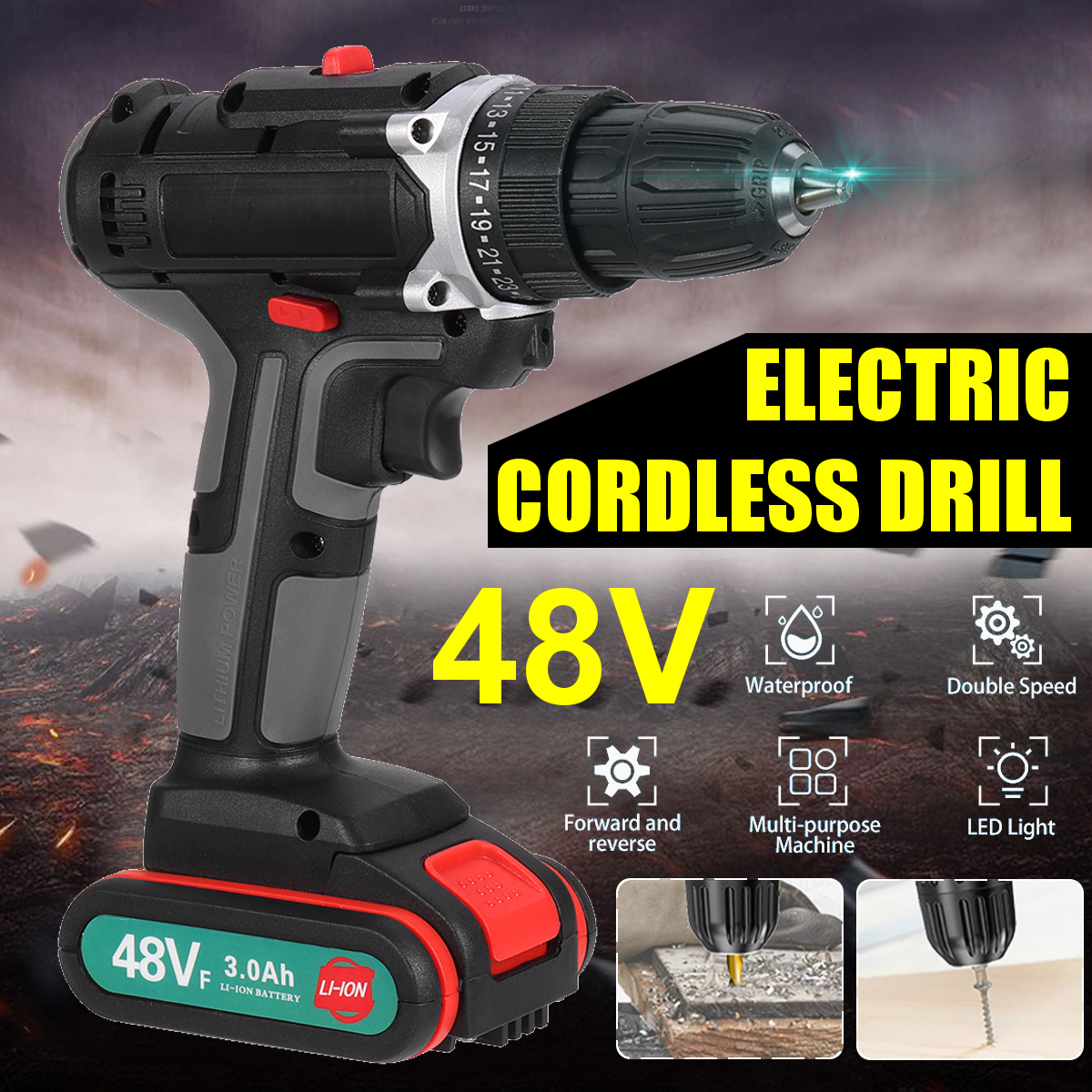 520Nm-48V-Cordless-Electric-Drill-Driver-38-Chuck-Rechargeable-Power-Drill-W-2pcs-Battery-1752199-2