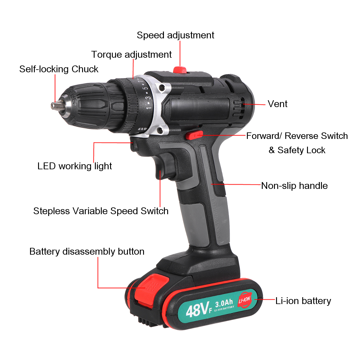 520Nm-48V-Cordless-Electric-Drill-Driver-38-Chuck-Rechargeable-Power-Drill-W-2pcs-Battery-1752199-11