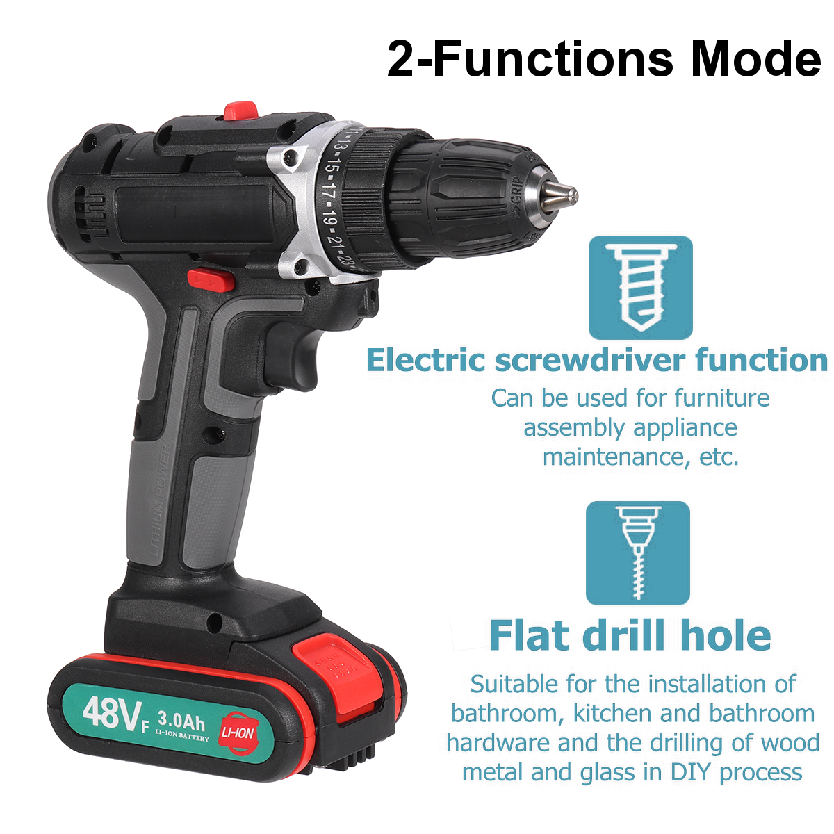520Nm-48V-Cordless-Electric-Drill-Driver-38-Chuck-Rechargeable-Power-Drill-W-2pcs-Battery-1752199-3