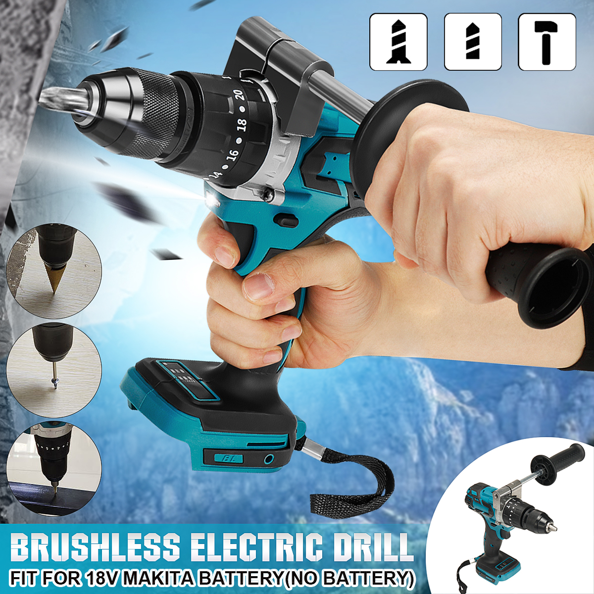 Brushless-Electric-Drill-20-Torque-520NM-Cordless-Screwdriver-13mm-Chuck-Power-Drill-for-Makita-18V--1801609-2