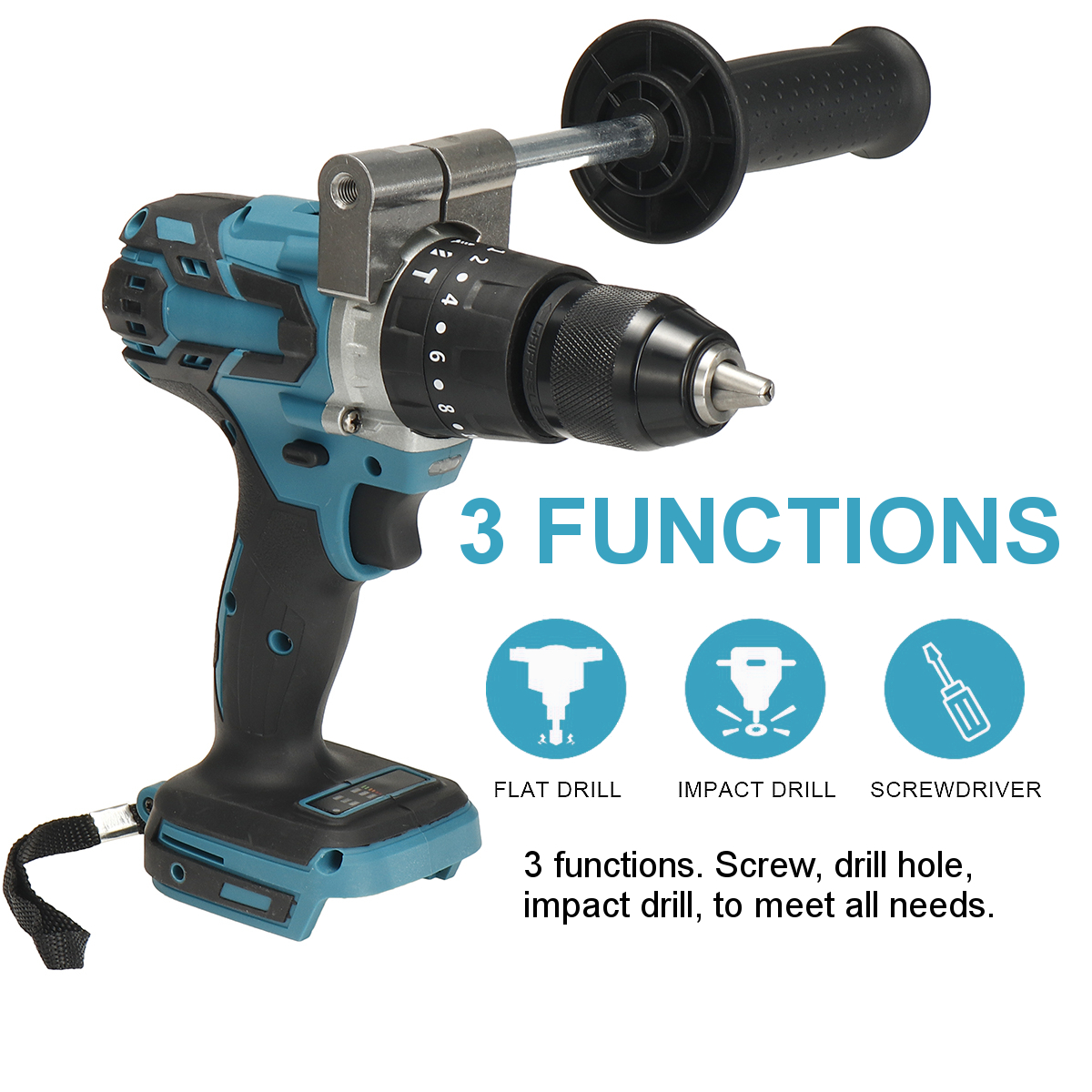 Brushless-Electric-Drill-20-Torque-520NM-Cordless-Screwdriver-13mm-Chuck-Power-Drill-for-Makita-18V--1801609-5