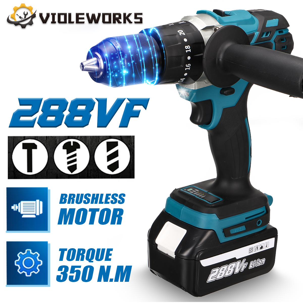 VIOLEWORKS-3-IN-1-288VF-Cordless-Brushless-Hammer-Drill-Speed-Regulated-Electric-Screwdriver-Impact--1852902-2