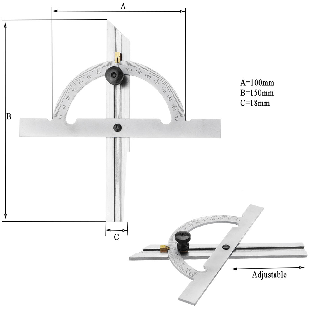 150x100mm-Stainless-Steel-Adjustable-Protractor-10-170-Degree-Angle-Ruler-Woodworking-Tool-1433190-2