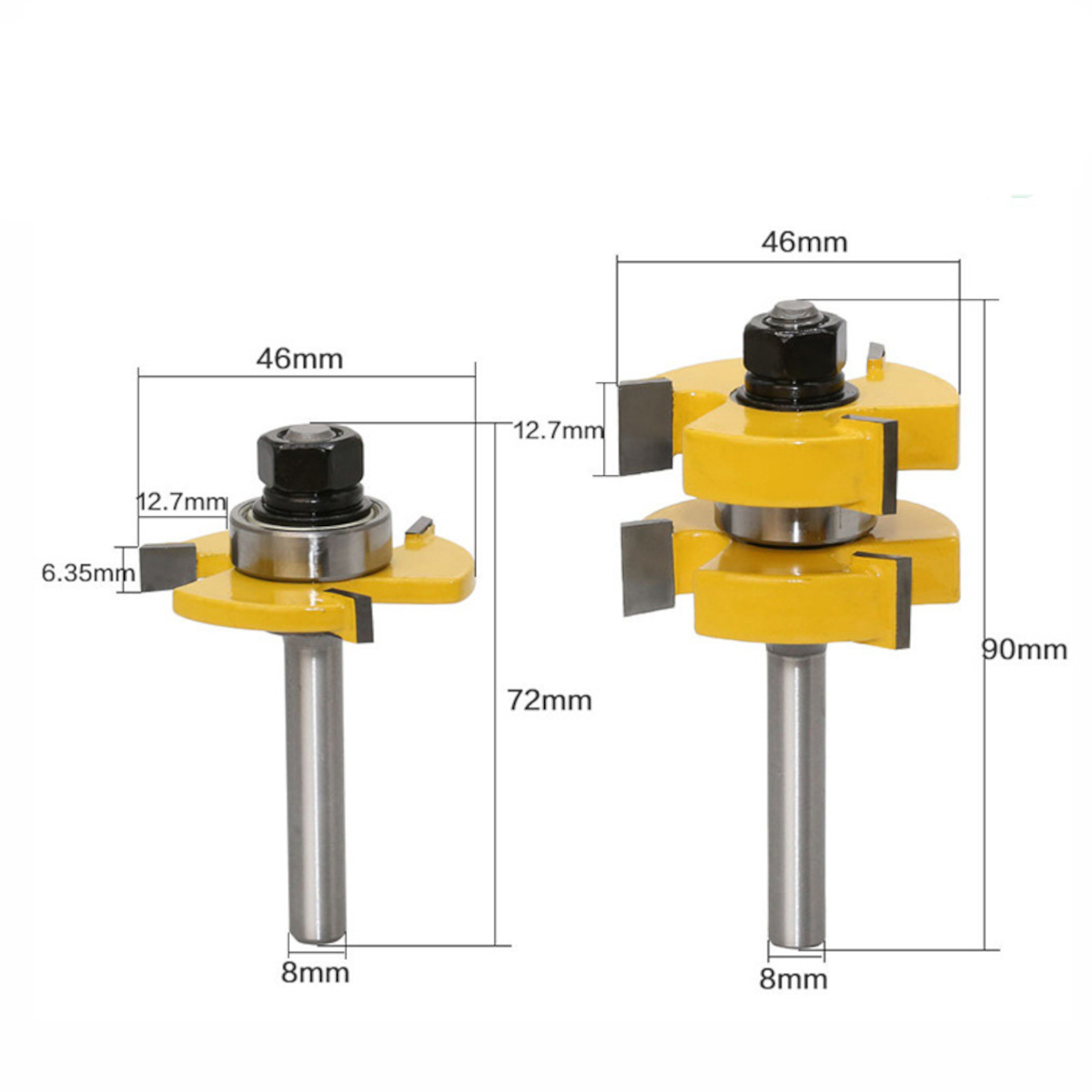 Drillpro-2Pcs-8mm-Shank-Tongue-Groove-Joint-Router-Bits-Three-tooth-T-type-Assemble-Milling-Cutter-f-1785873-2