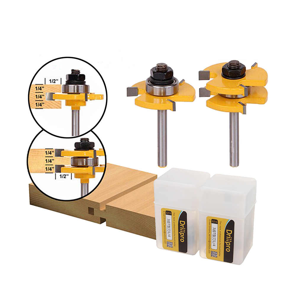 Drillpro-RB22-2Pcs-Tongue--Groove-Router-Bit-Set-14-Inch-Shank-3-Teeth-T-shape-Wood-Milling-Cutter-1001859-1