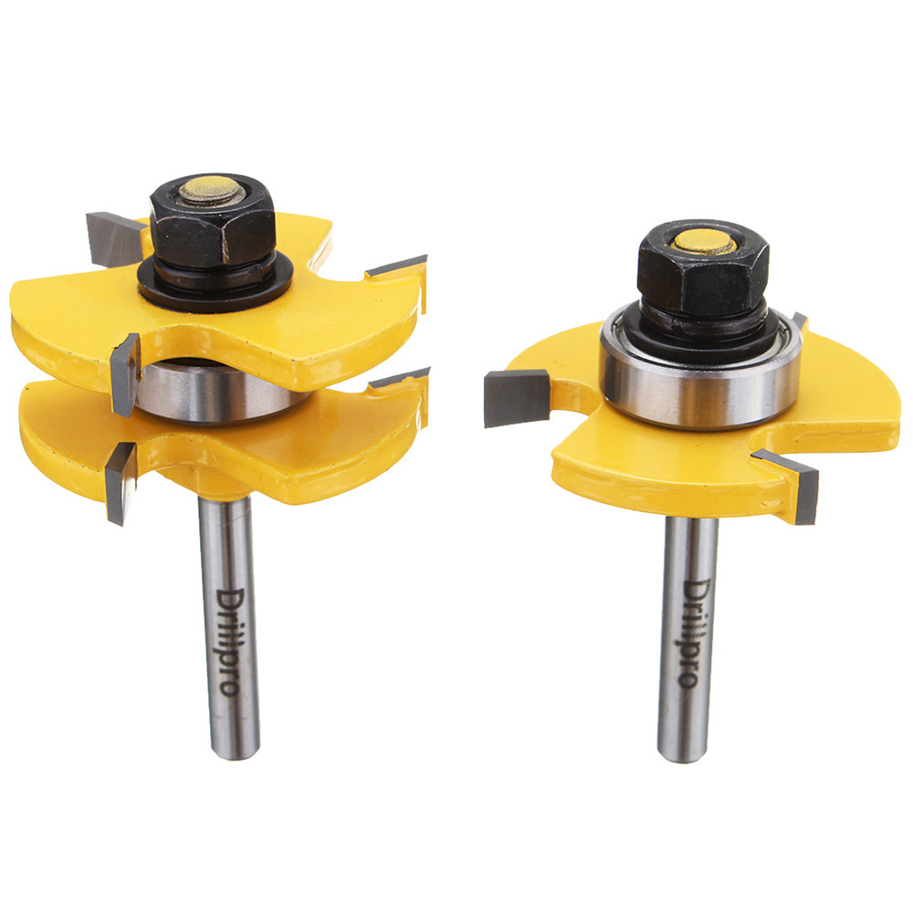 Drillpro-RB22-2Pcs-Tongue--Groove-Router-Bit-Set-14-Inch-Shank-3-Teeth-T-shape-Wood-Milling-Cutter-1001859-2