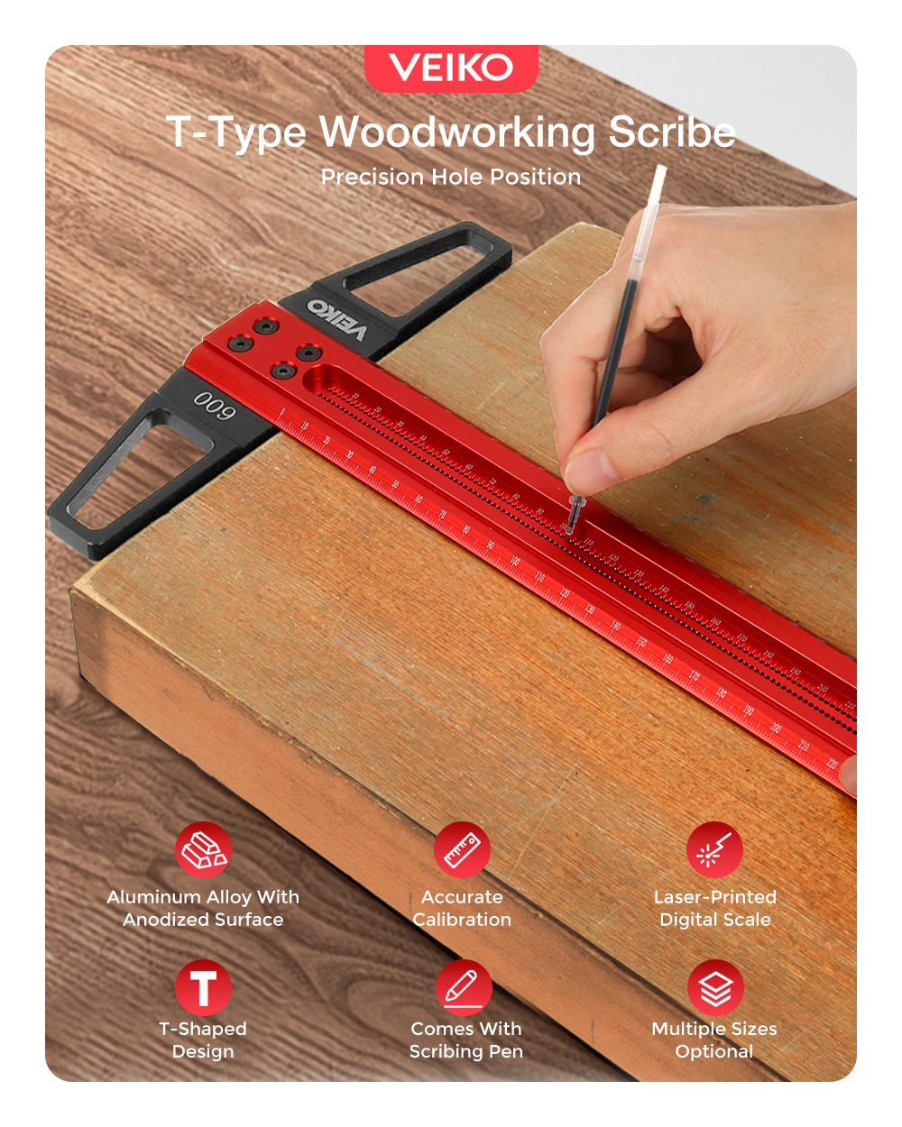 VEIKO-TS-Precision-Woodworking-Line-Scriber-Marking-T-Ruler-with-Pen-Aluminum-Alloy-Hole-Positioning-1879415-1