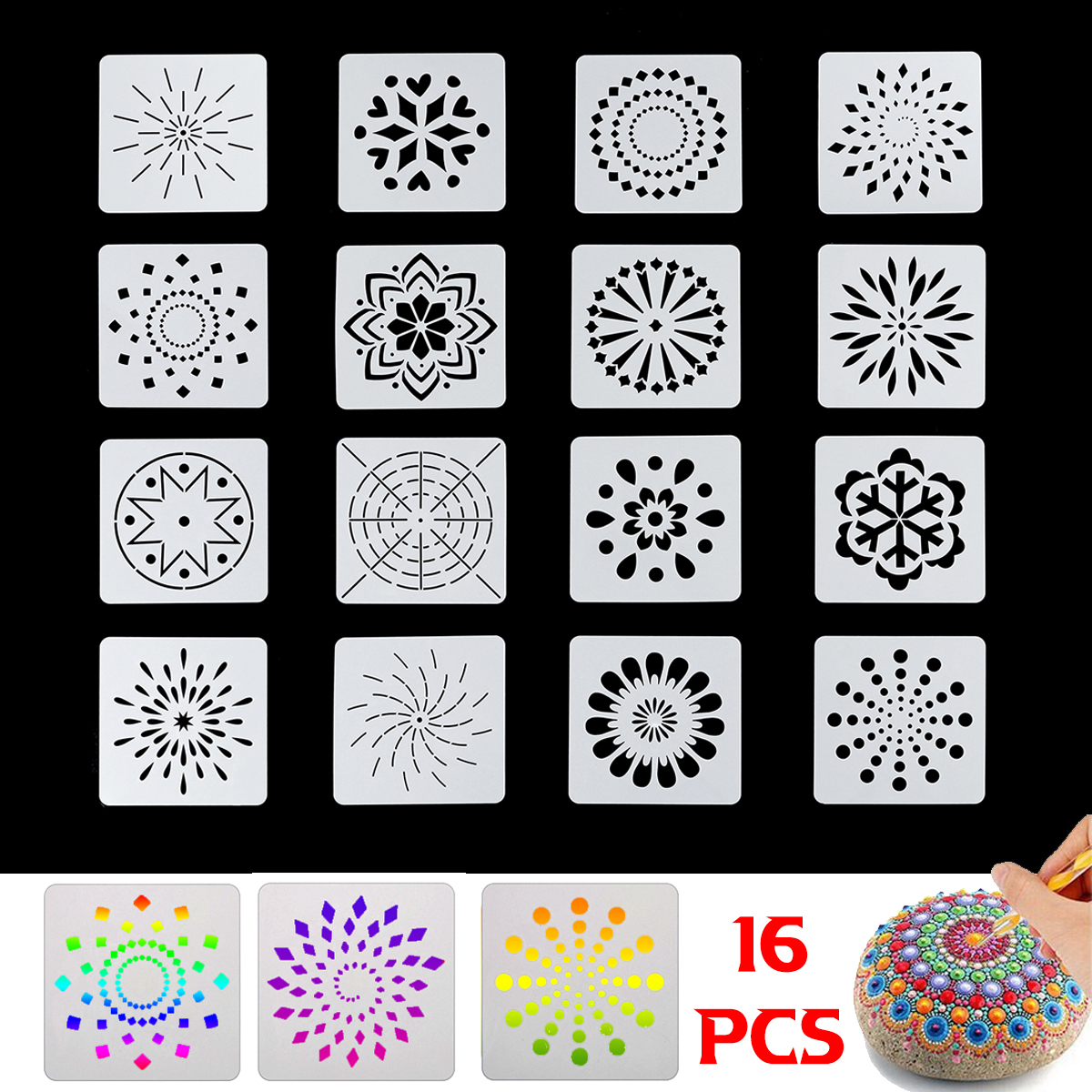 13x13cm-16Pcs-White-Plastic-Mandala-Paint-Tray-Openwork-Painting-Template-1708803-1