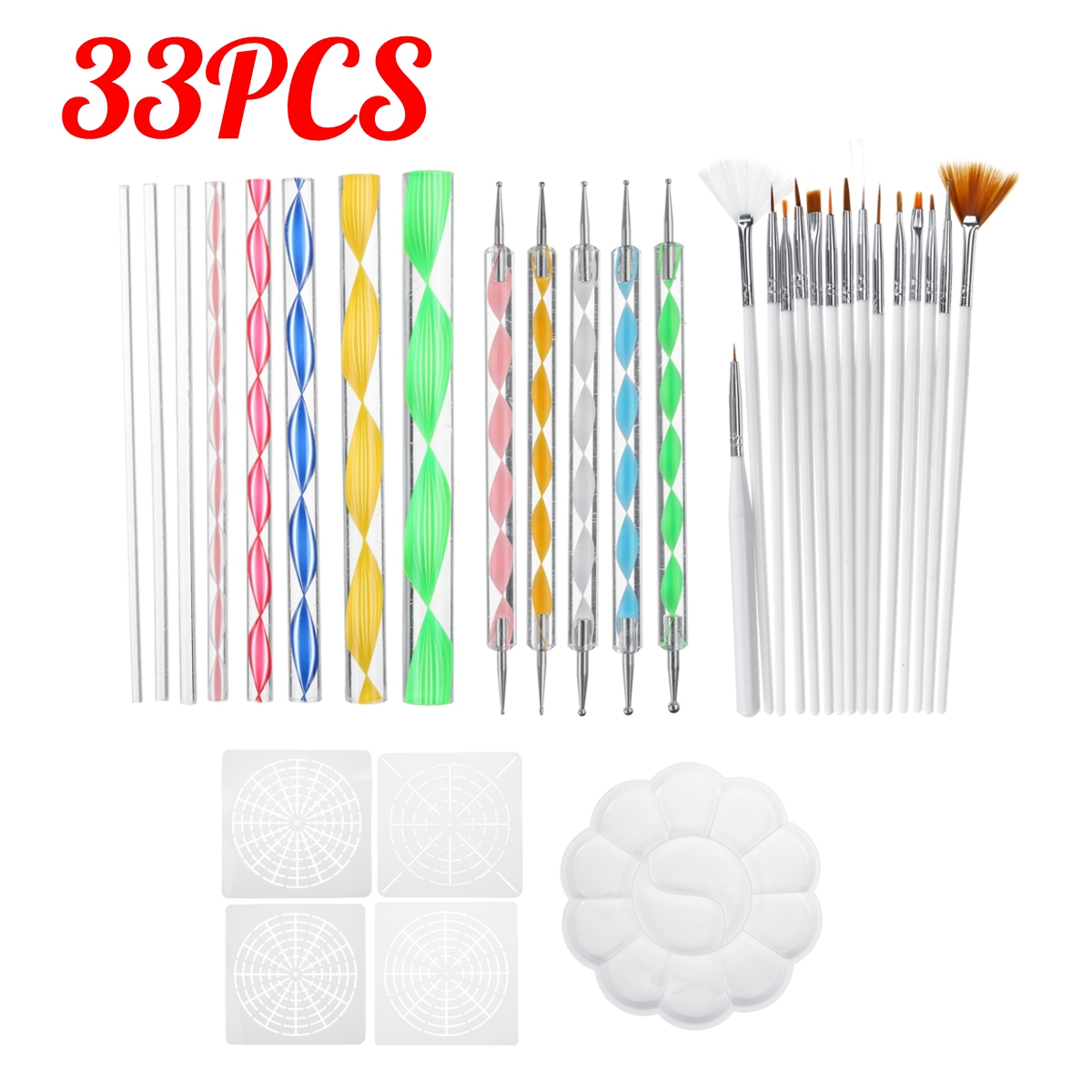 33Pcs-Mandala-Dotting-Tools-Set-Rock-Painting-Kit-Nail-Art-Pen-Paint-Stencil-1688977-6