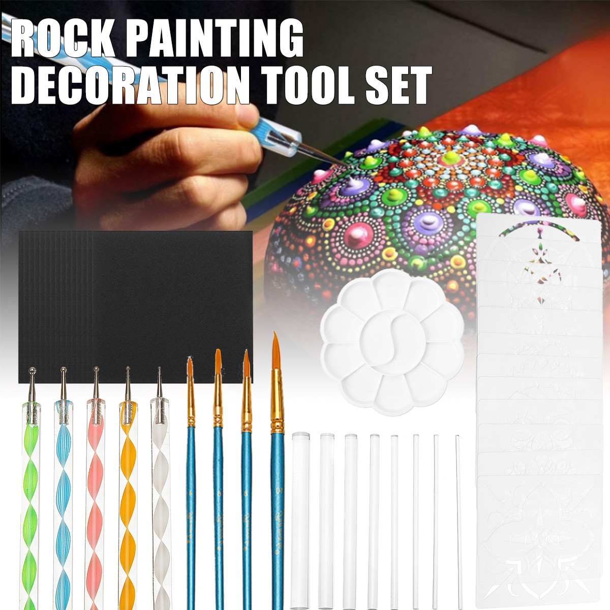 46Pcs-Mandala-Dotting-Tools-Rock-Painting-Kit-Dot-Art-Pen-Paint-DIY-Nail-Stencil-1605630-1