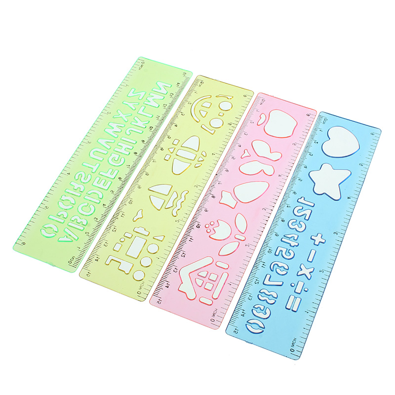 4Pcs-Candy-Color-Cute-Art-Graphics-Symbols-Drawing-Template-Ruler-15CM-1358898-2