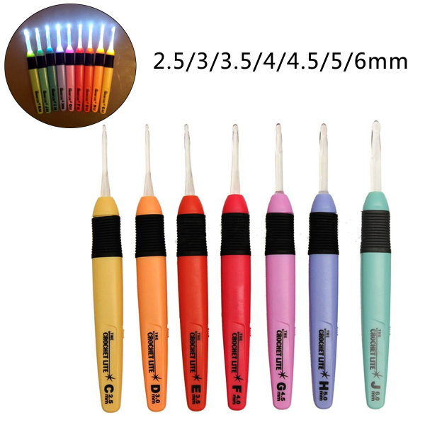 7-Pcs-Colorful-LED-Crochet-Lite-Hooks-Craft-Knitting-Needles-Sewing-Tool-Batteries-Included-1157513-2