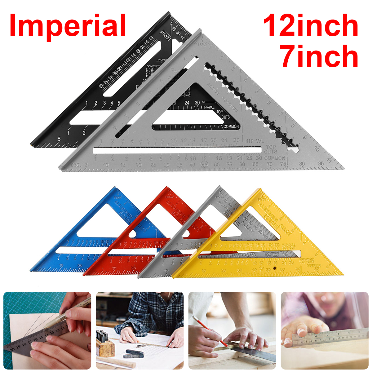 7quot12quot-Die-cast-Aluminum-Triangle-Ruler-Metric-Imperial-Meter-Square-Protractor-Ruler-Tools-1748517-2