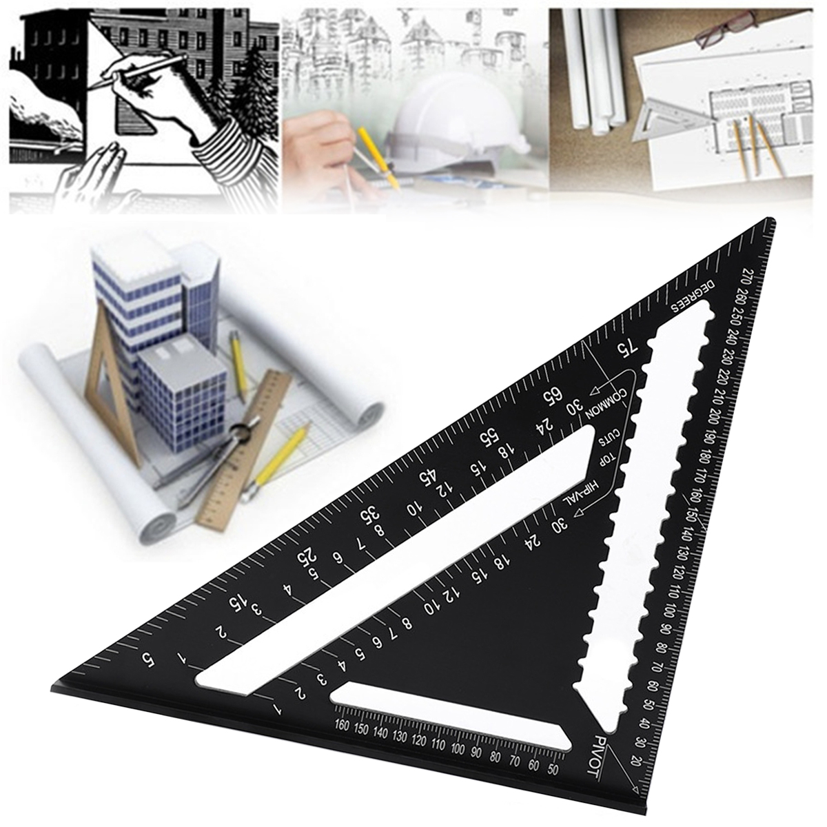 7quot12quot-Die-cast-Aluminum-Triangle-Ruler-Metric-Imperial-Meter-Square-Protractor-Ruler-Tools-1748517-5