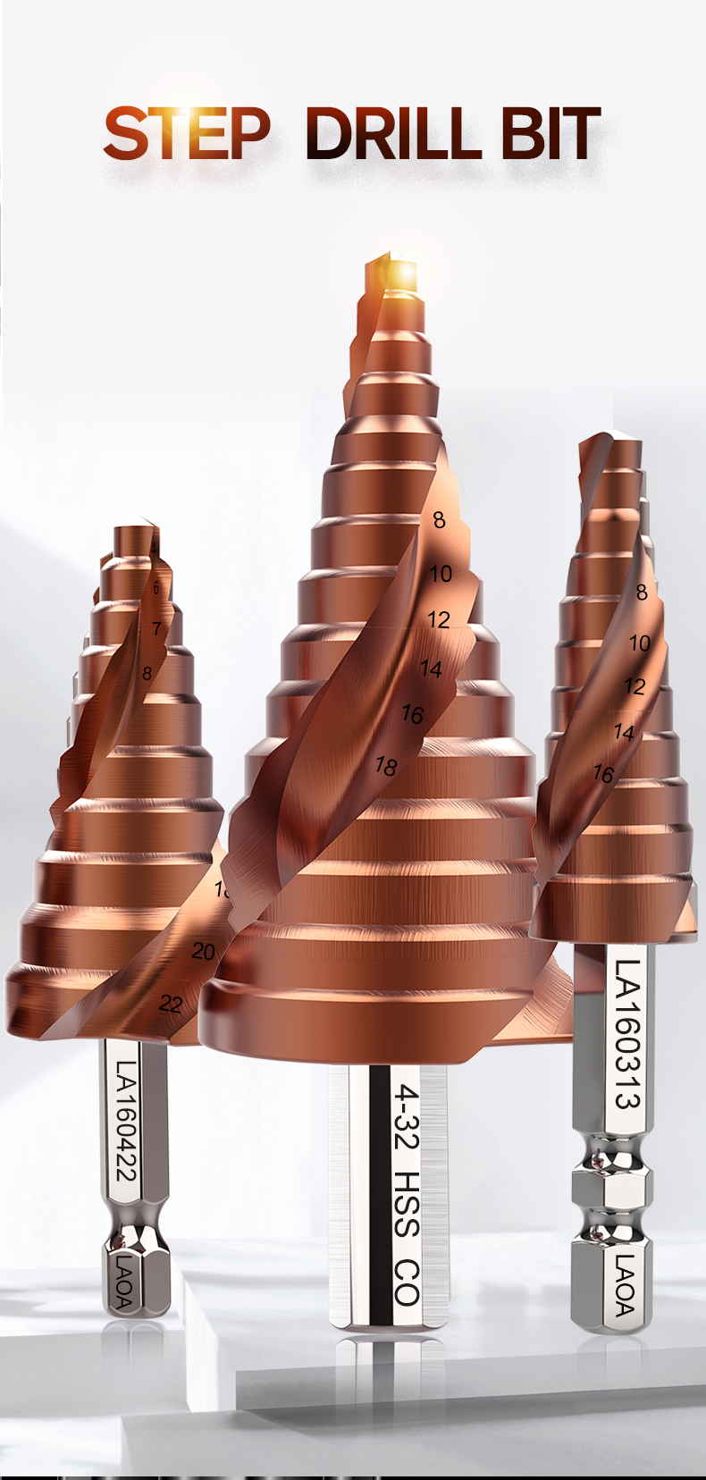 LAOA-3-13mm-4-22mm-4-32mm-Pagoda-Step-Drill-Bit-HSS-CO-M35-Hex-Triangle-Spiral-Grooved-Wood-Metal-Ho-1865380-1