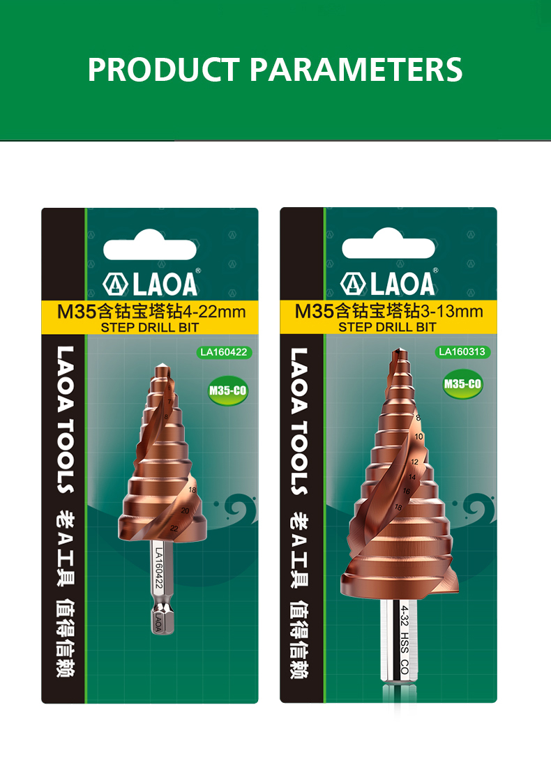 LAOA-3-13mm-4-22mm-4-32mm-Pagoda-Step-Drill-Bit-HSS-CO-M35-Hex-Triangle-Spiral-Grooved-Wood-Metal-Ho-1865380-12