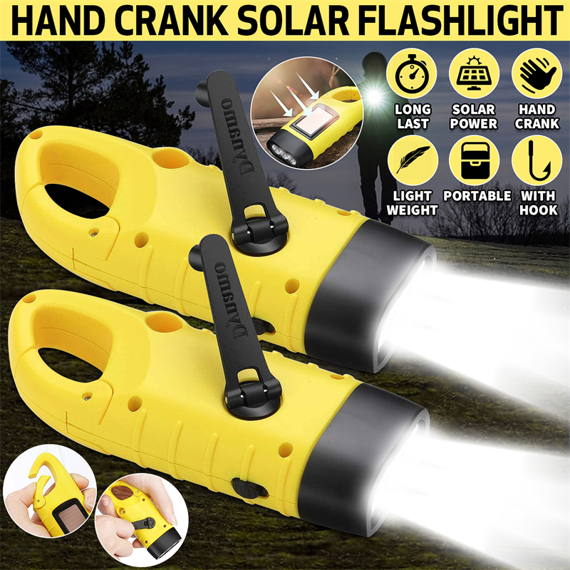 2Pcs-Yellow-Hand-Crank-Flashlight-Solar-Powered-Emergency-Torch-Rechargeable-Dynamo-with-Quick-Snap--1958036-1