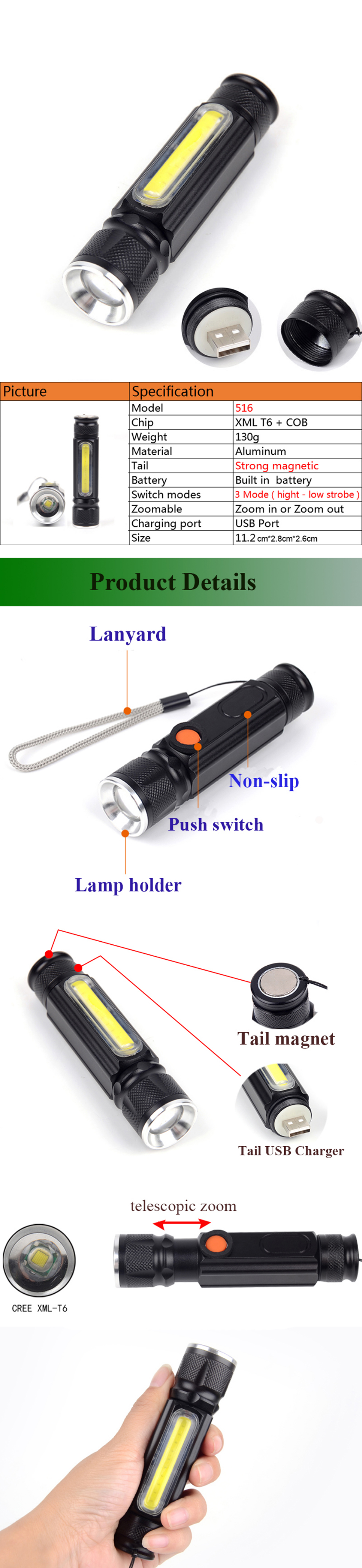 800LM-T6COB-Zoomable-Multifunction-LED-Flashlight-with-Magnet-Handy18650-Li-Battery-USB-Rechargeable-1830912-2