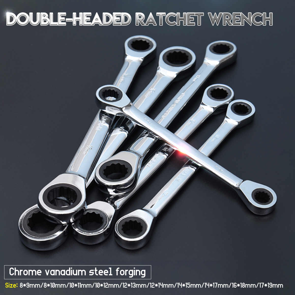 8-19mm-Steel-Metric-Fixed-Head-Ratchet-Spanner-Wrench-Double-End-Ring-Tool-1528692-1
